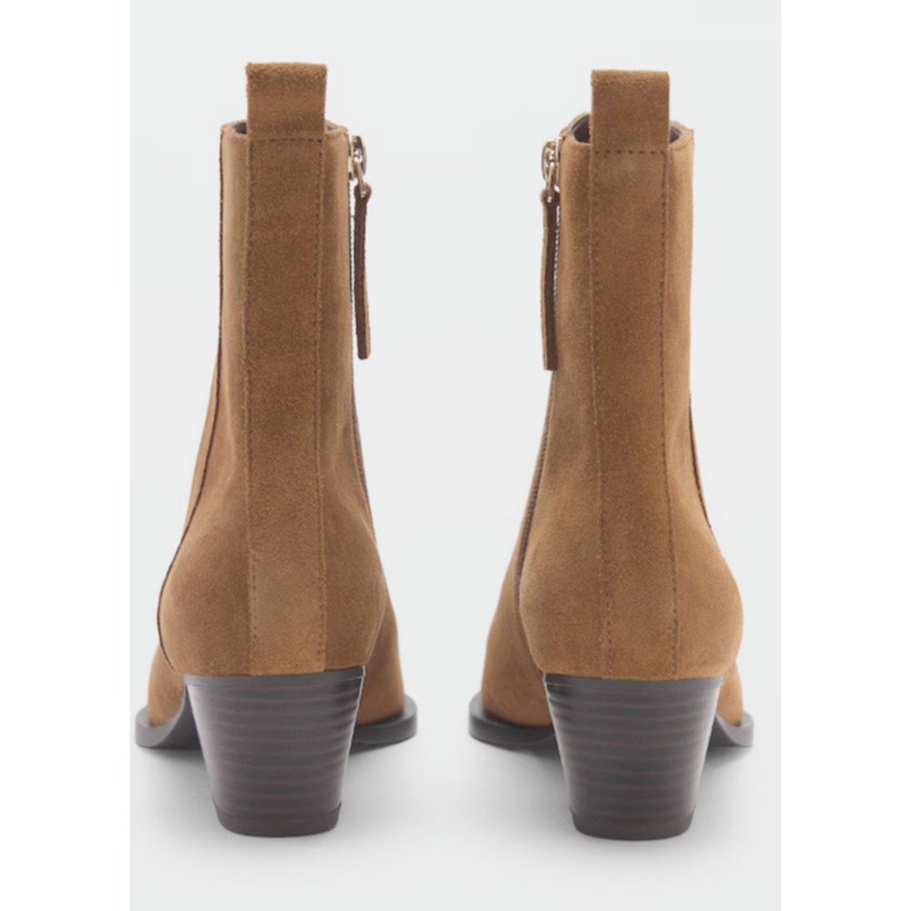 NEW MANGO MNG MEDIUM BROWN SUEDE BLOCK HEEL ANKLE BOOTS BOOTIE 39 US 8.5 - Picture 6 of 8
